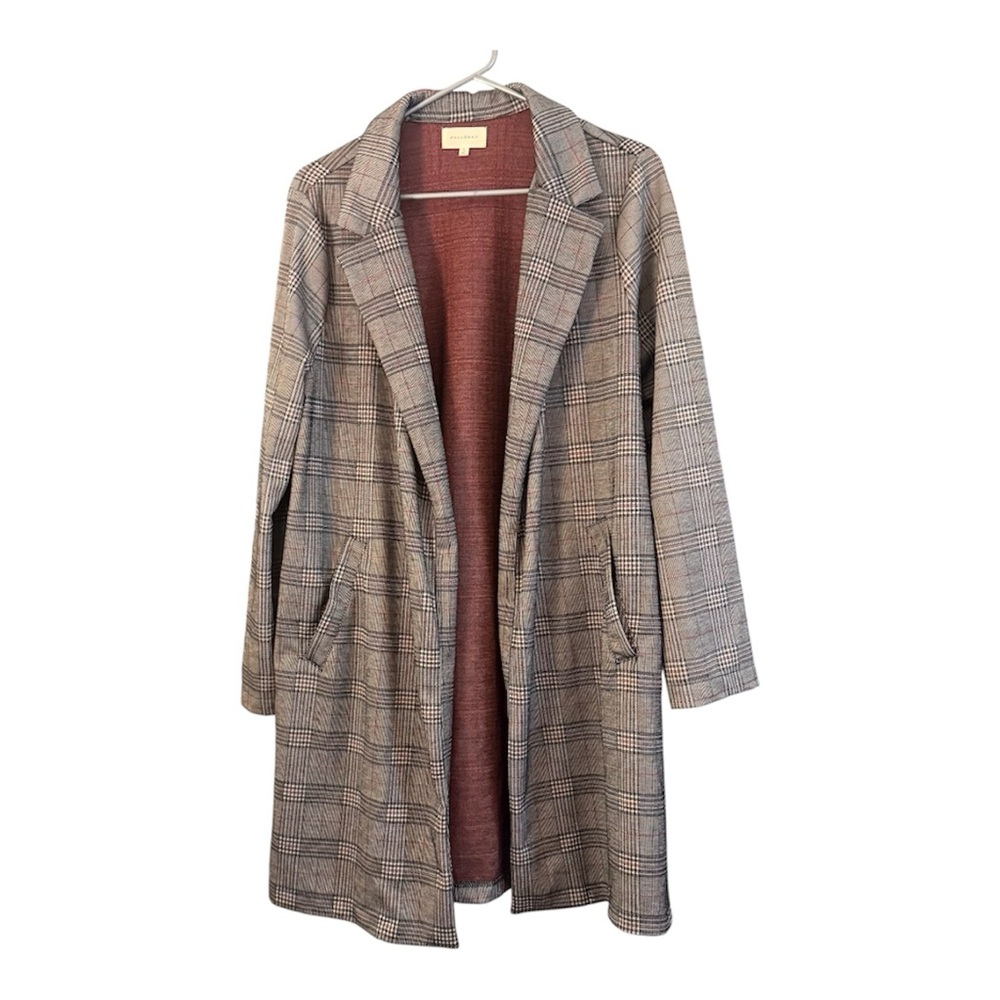 MELLODAY Gray Plaid Longline Blazer Jacket Large